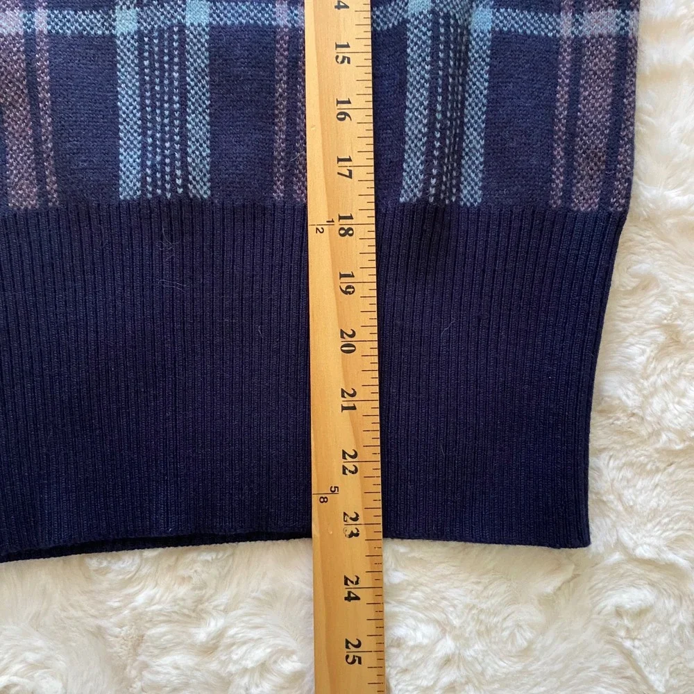 Bobby Jones Sweater Vest Mens Small Navy Plaid Merino Wool Preppy Dark Academia
